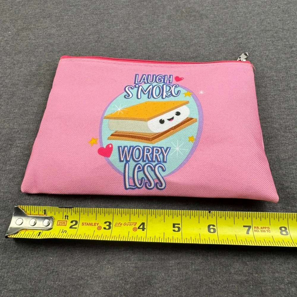 Pink S'mores Laugh Worry Less Zipper Pouch Cosmetic Bag‎ Pencil Case
